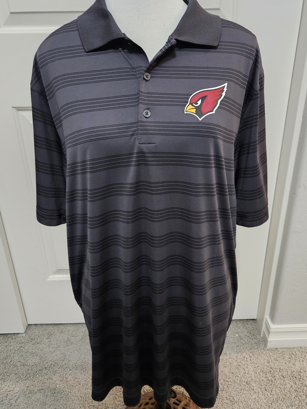 Arizona Cardinals Men’s Charcoal Gray Striped Polo-NWOT